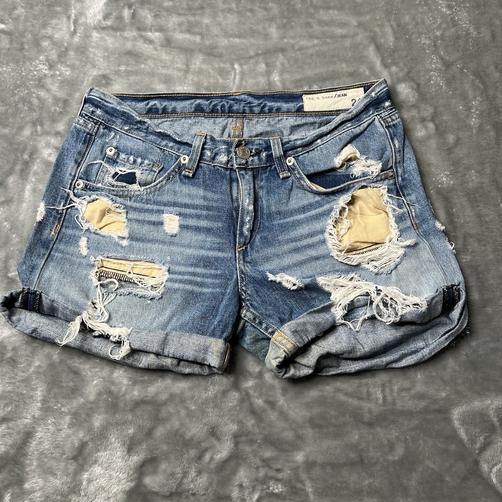 Rag & Bone‎ Shorts Women Size 24 Dark Wash Distressed Denim Cut Off Rebel